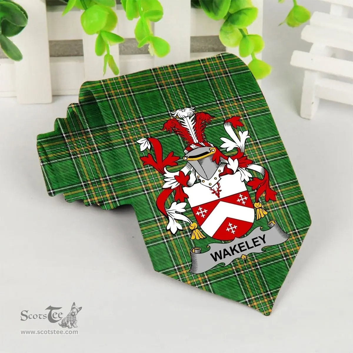 Irish Wakeley Coat of Arms Family Crest Ireland Neck Tie Irish National Tartan Irish County Tie