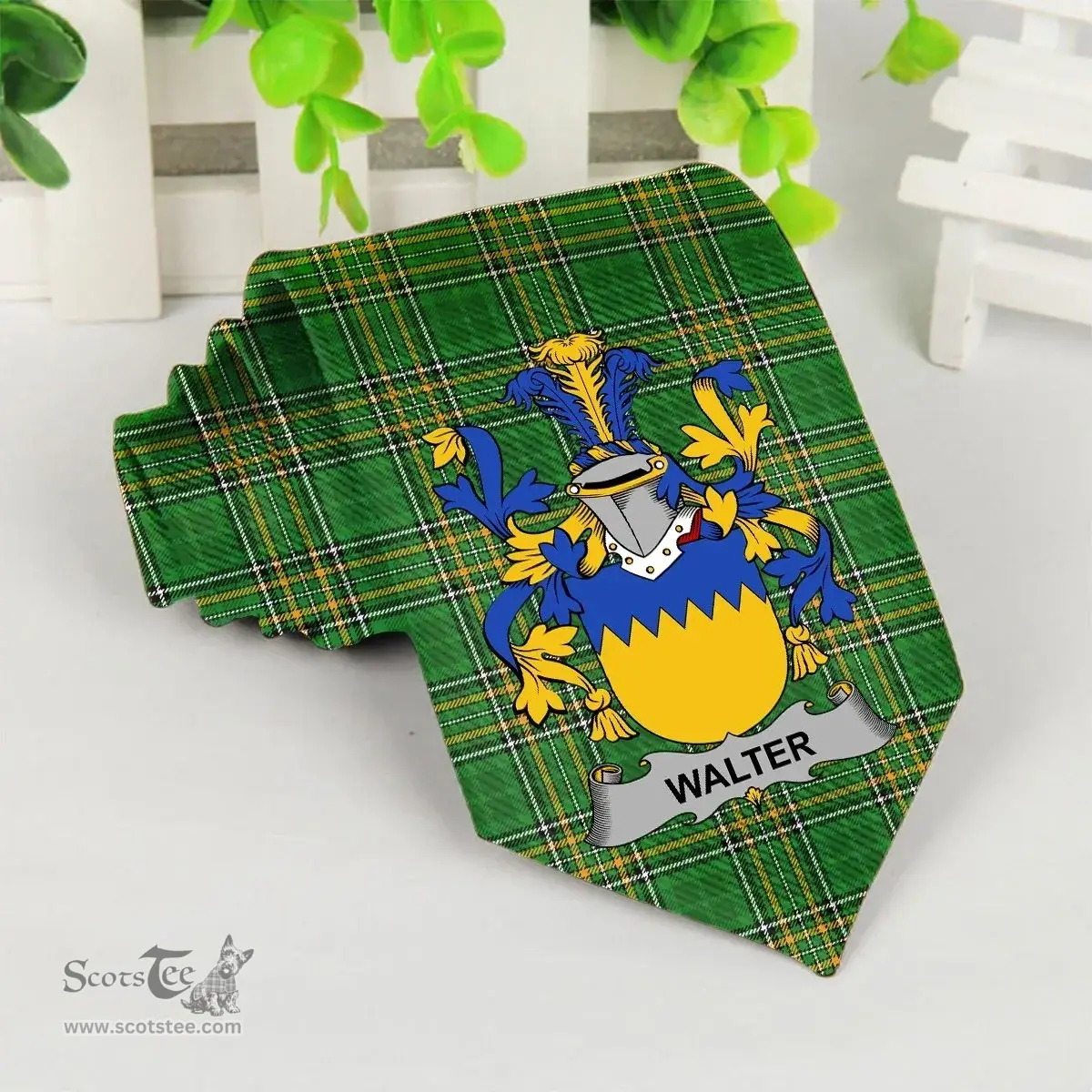 Irish Walter Coat of Arms Family Crest Ireland Neck Tie Irish National Tartan Irish County Tie