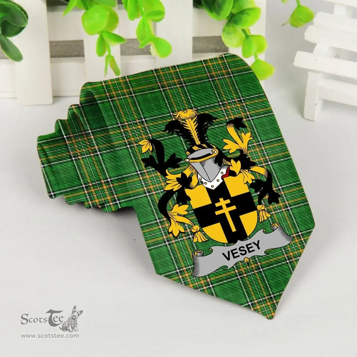 Irish Vesey Coat of Arms Family Crest Ireland Neck Tie Irish National Tartan Irish County Tie