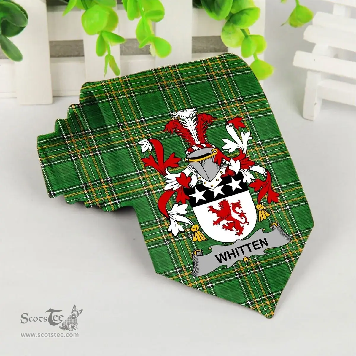 Irish Whitten Coat of Arms Family Crest Ireland Neck Tie Irish National Tartan Irish County Tie