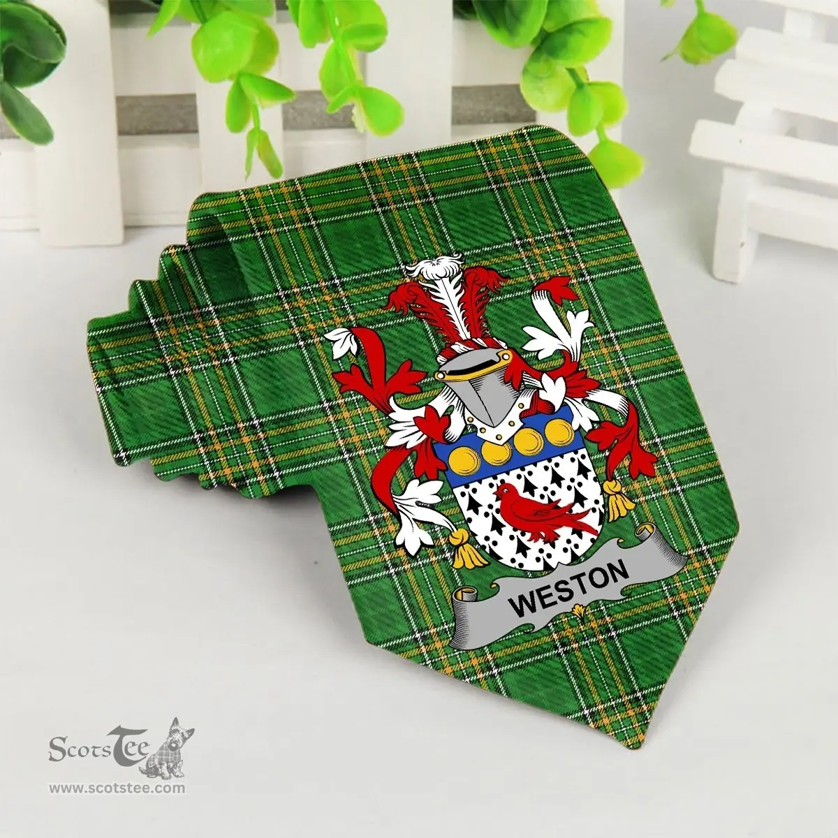 Irish Weston Coat of Arms Family Crest Ireland Neck Tie Irish National Tartan Irish County Tie