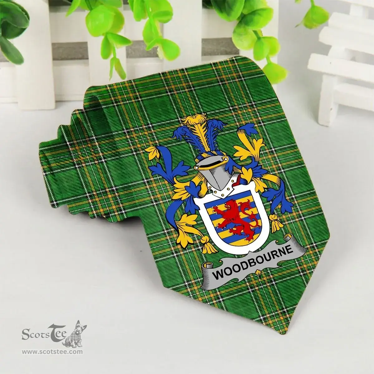 Irish Woodbourne Coat of Arms Family Crest Ireland Neck Tie Irish National Tartan Irish County Tie