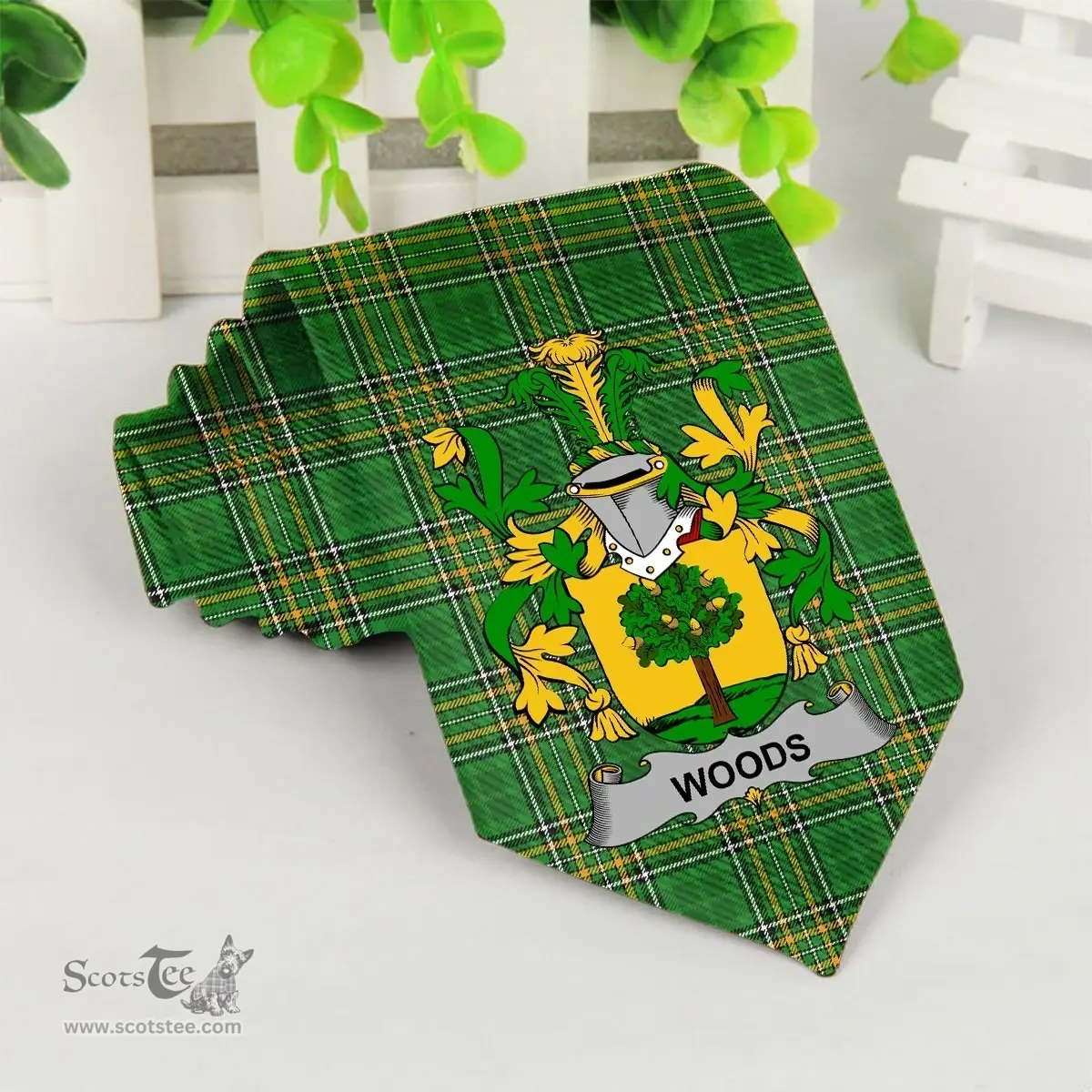 Irish Woods Coat of Arms Family Crest Ireland Neck Tie Irish National Tartan Irish County Tie
