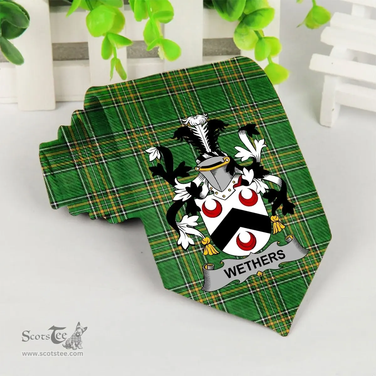 Irish Wethers Coat of Arms Family Crest Ireland Neck Tie Irish National Tartan Irish County Tie