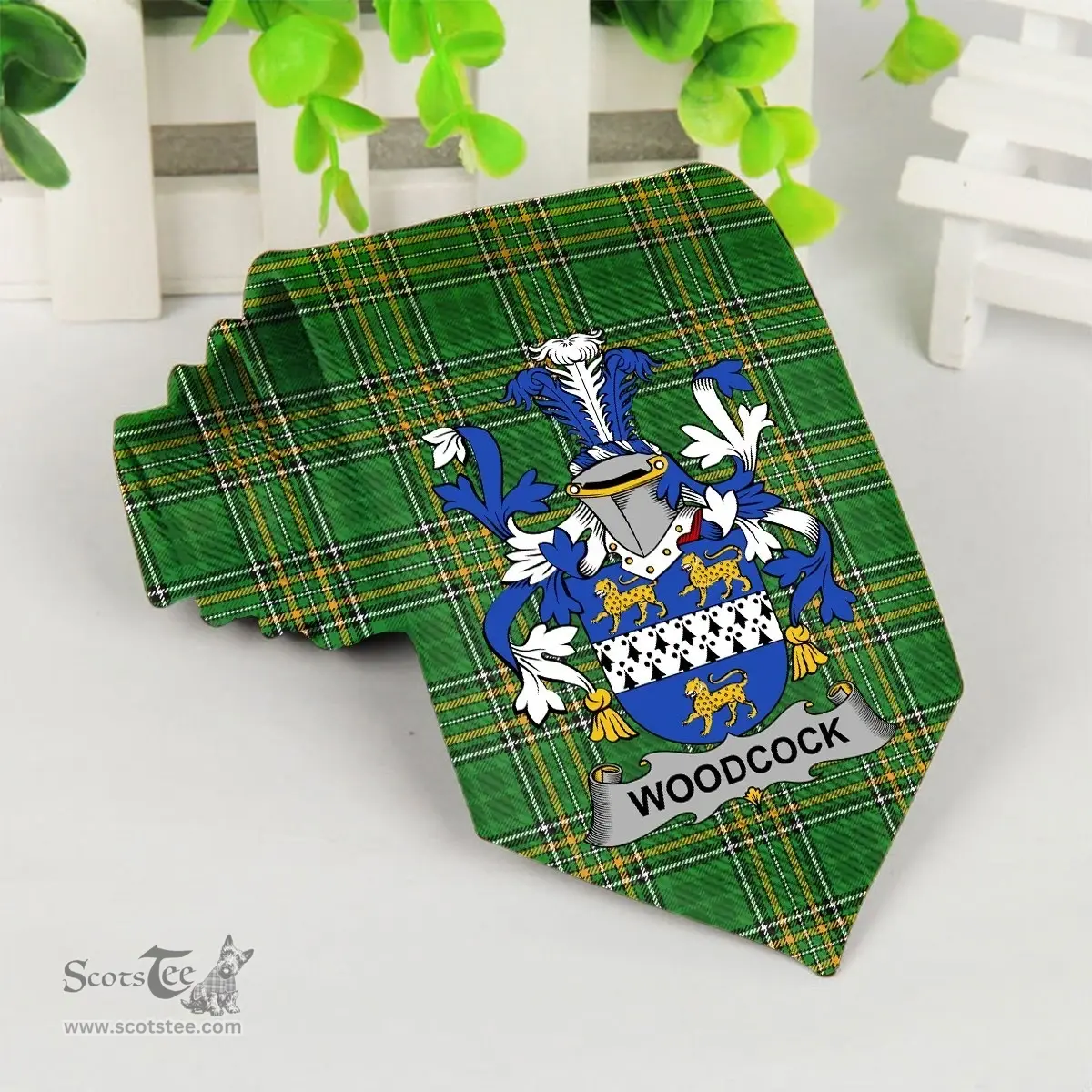 Irish Woodcock Coat of Arms Family Crest Ireland Neck Tie Irish National Tartan Irish County Tie