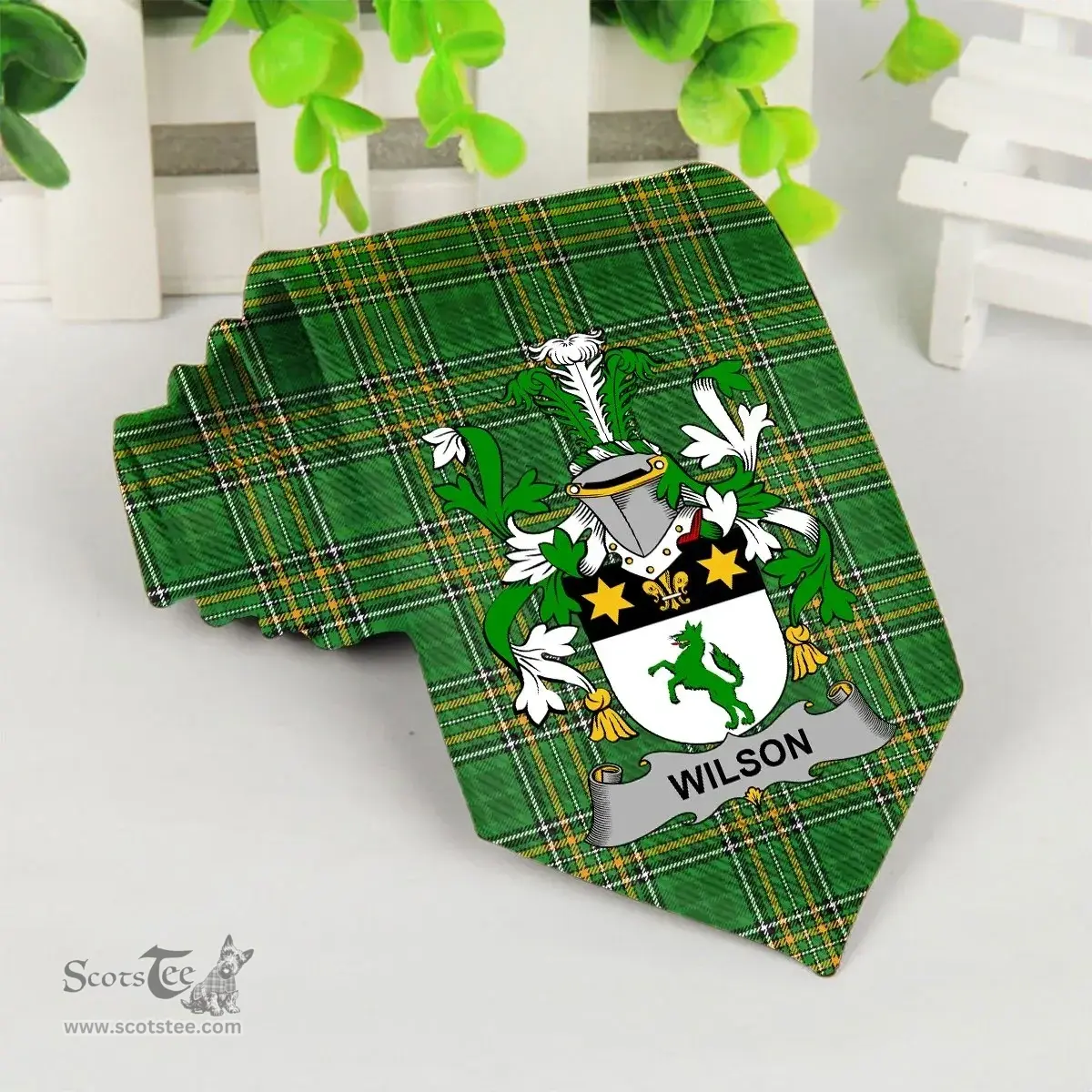 Irish Wilson Coat of Arms Family Crest Ireland Neck Tie Irish National Tartan Irish County Tie