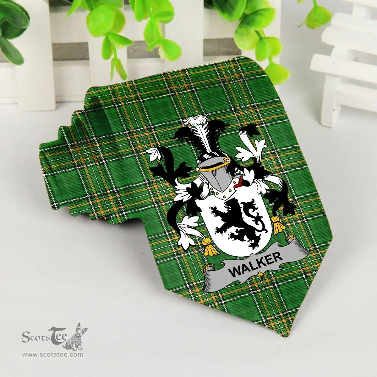 Irish Walker Coat of Arms Family Crest Ireland Neck Tie Irish National Tartan Irish County Tie