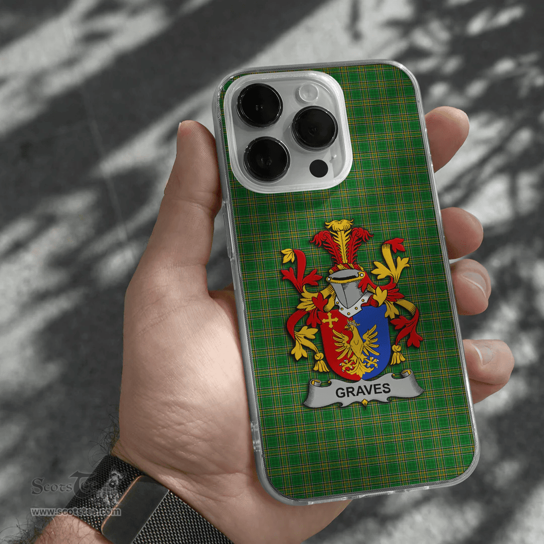 Irish Graves or Greaves Coat of Arms Family Crest Ireland Phone Case Irish National Tartan Irish County Phone Case