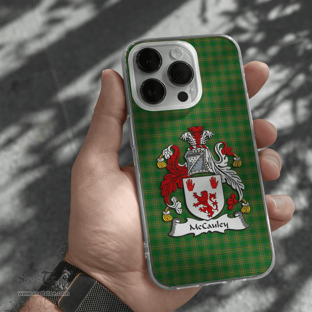 Irish McCauley Coat of Arms Family Crest Ireland Phone Case Irish National Tartan Irish County Phone Case