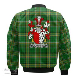 Irish Blanchfield Coat of Arms Family Crest Ireland Bomber Jacket Irish National Tartan Irish County Jacket