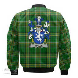 Irish Balle Coat of Arms Family Crest Ireland Bomber Jacket Irish National Tartan Irish County Jacket