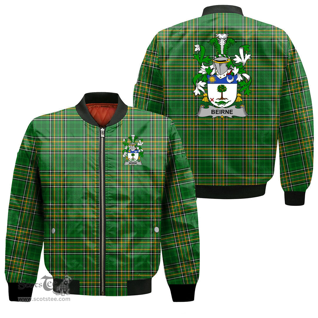 Irish Beirne or O Beirne Coat of Arms Family Crest Ireland Bomber Jacket Irish National Tartan Irish County Jacket