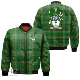 Irish Beirne or O Beirne Coat of Arms Family Crest Ireland Bomber Jacket Irish National Tartan Irish County Jacket