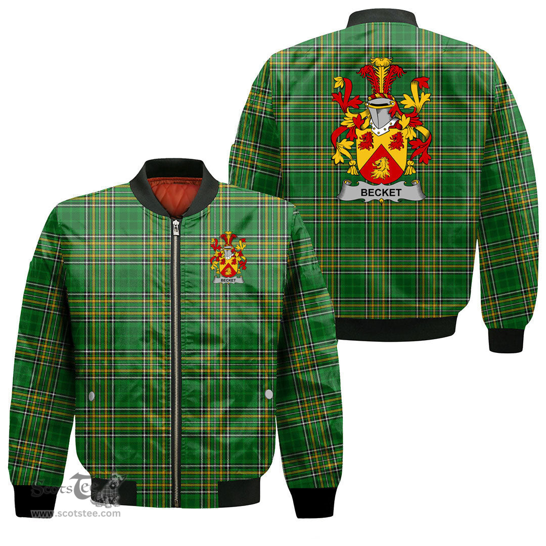 Irish Becket Coat of Arms Family Crest Ireland Bomber Jacket Irish National Tartan Irish County Jacket