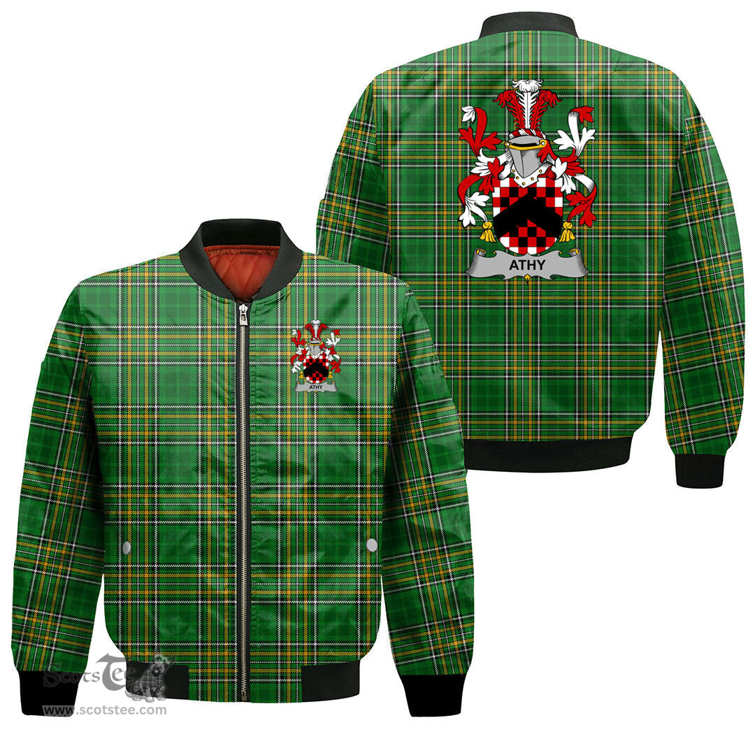 Irish Athy Coat of Arms Family Crest Ireland Bomber Jacket Irish National Tartan Irish County Jacket