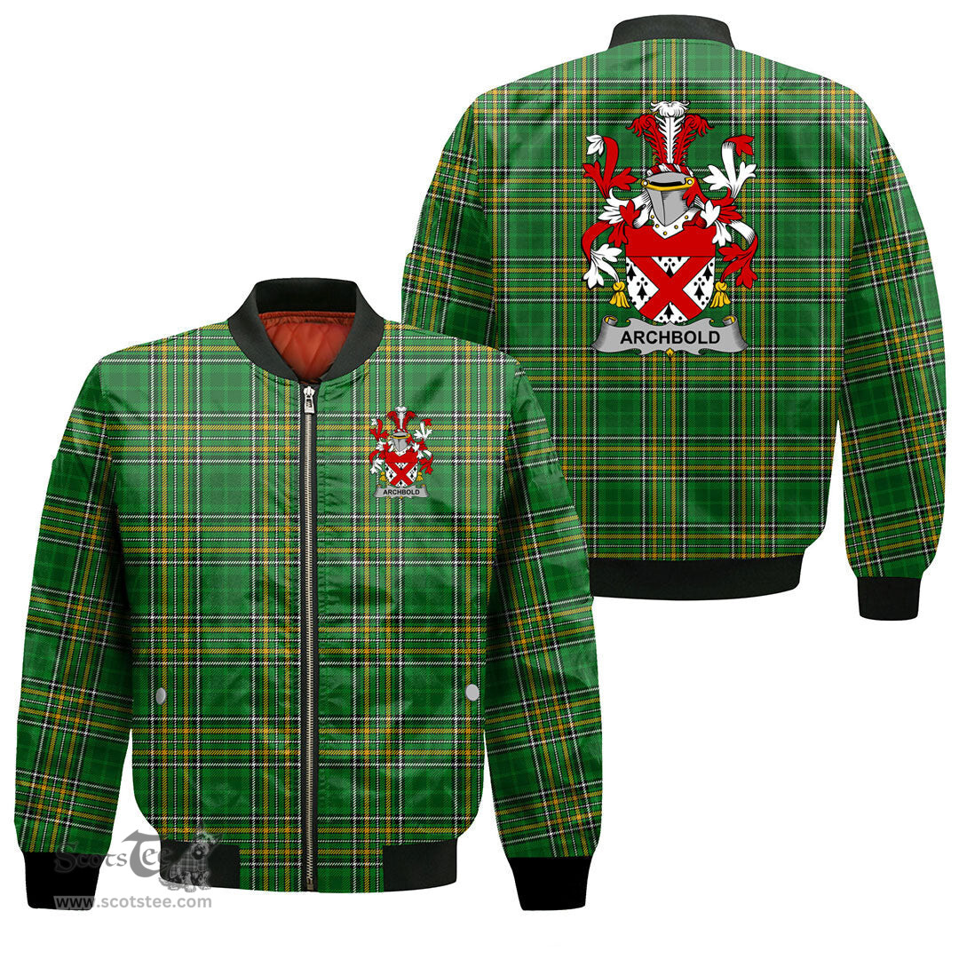 Irish Archbold Coat of Arms Family Crest Ireland Bomber Jacket Irish National Tartan Irish County Jacket