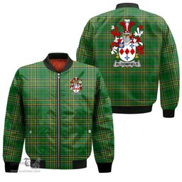 Irish Bloomfield Coat of Arms Family Crest Ireland Bomber Jacket Irish National Tartan Irish County Jacket