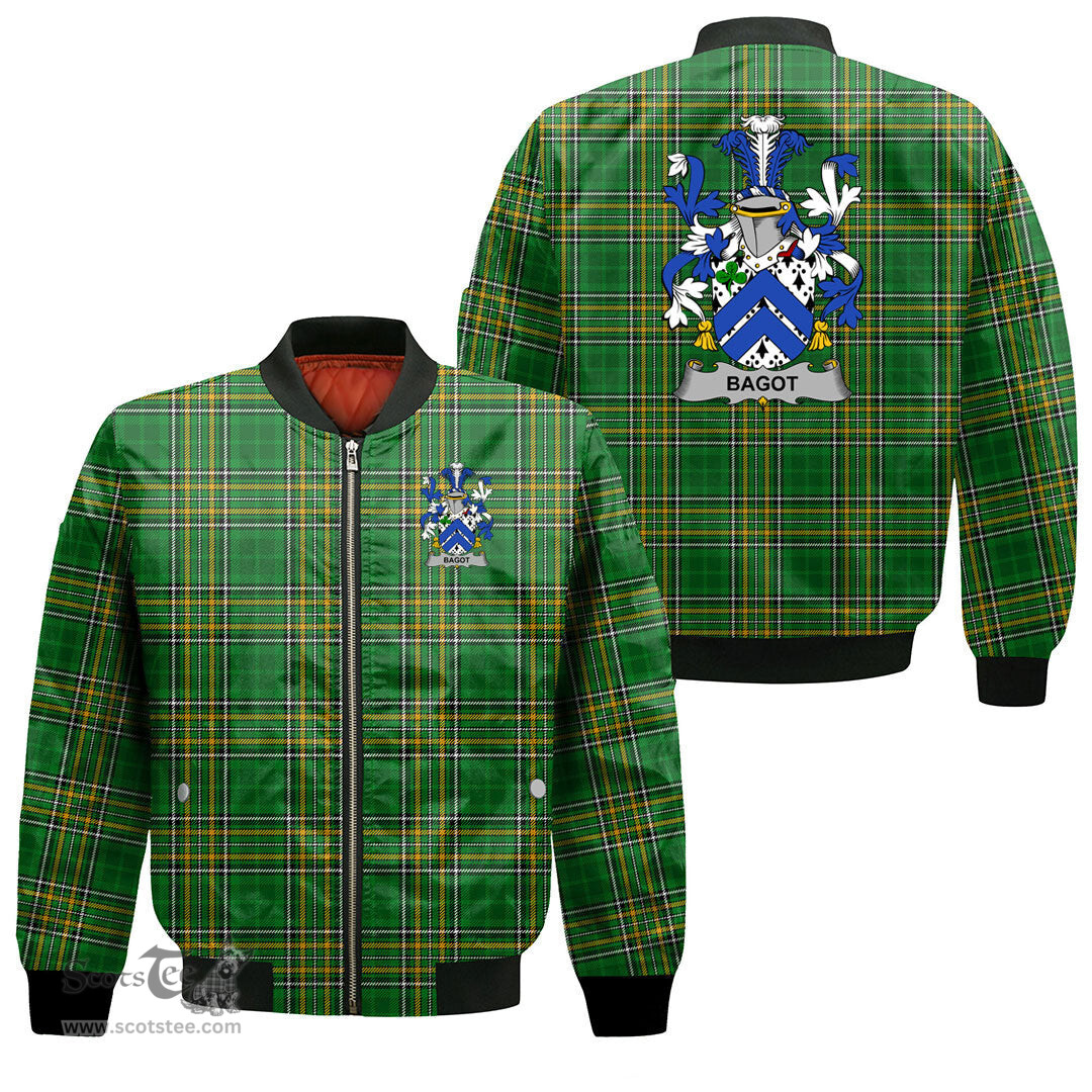 Irish Bagot Coat of Arms Family Crest Ireland Bomber Jacket Irish National Tartan Irish County Jacket