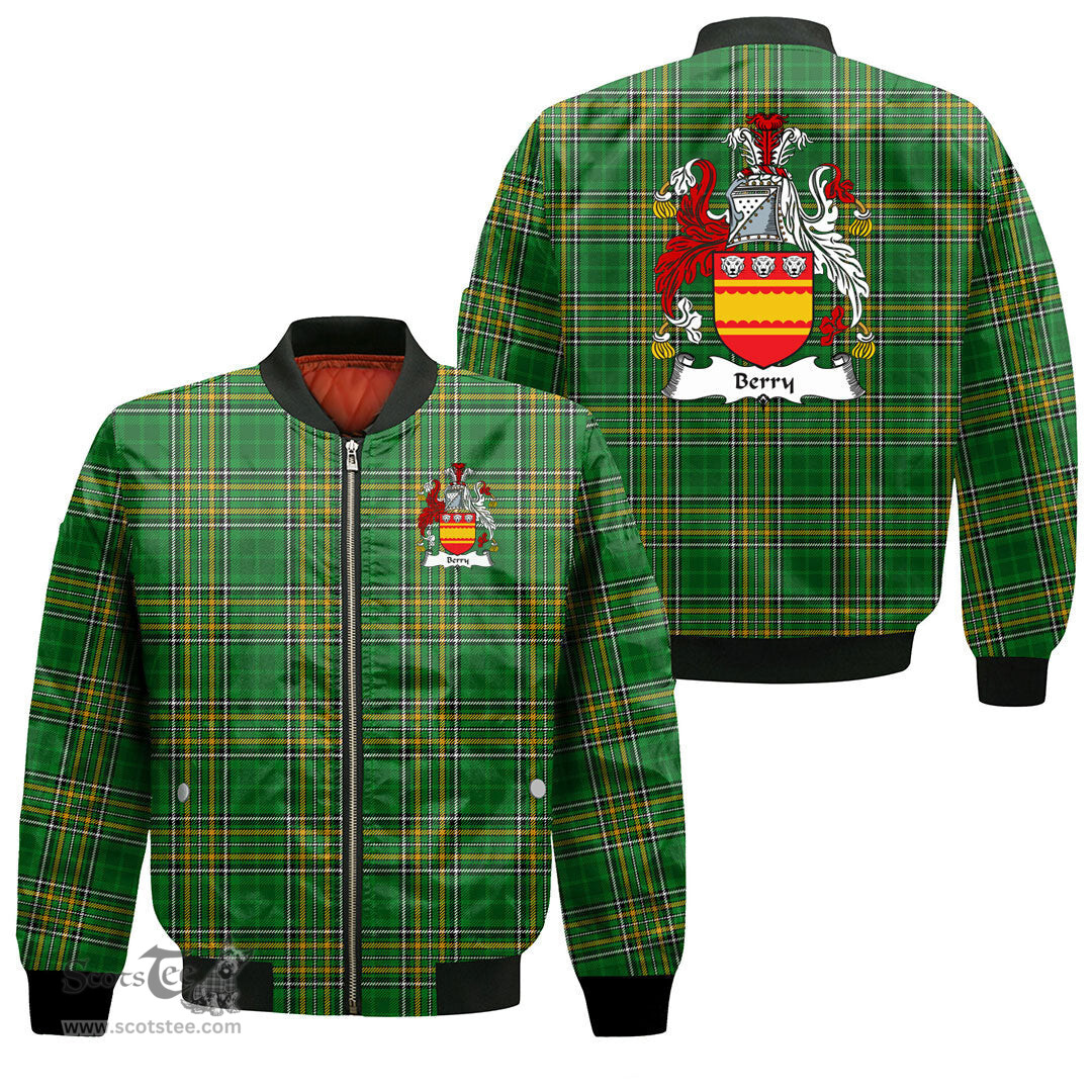 Irish Berry Coat of Arms Family Crest Ireland Bomber Jacket Irish National Tartan Irish County Jacket