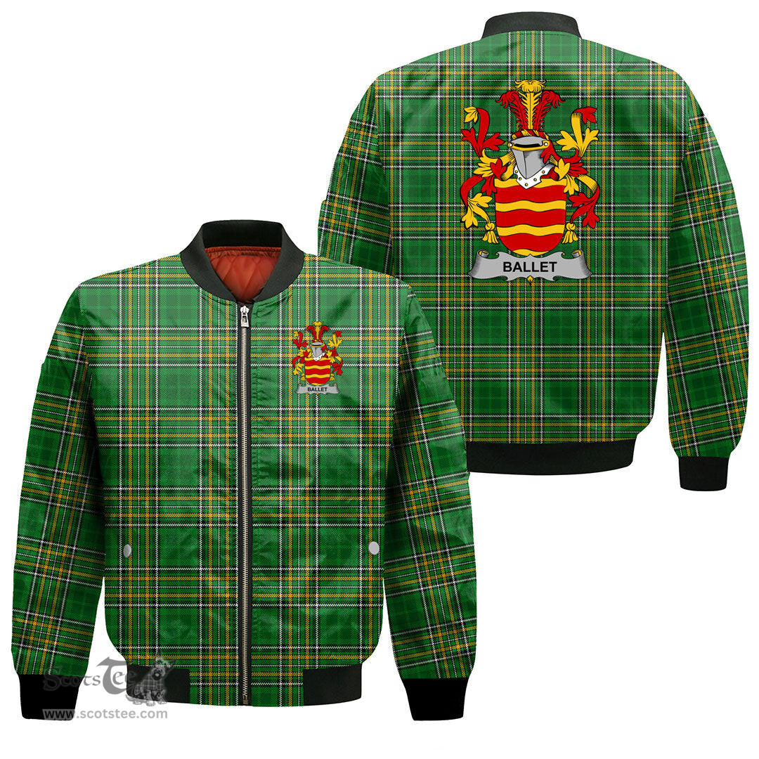 Irish Ballet Coat of Arms Family Crest Ireland Bomber Jacket Irish National Tartan Irish County Jacket