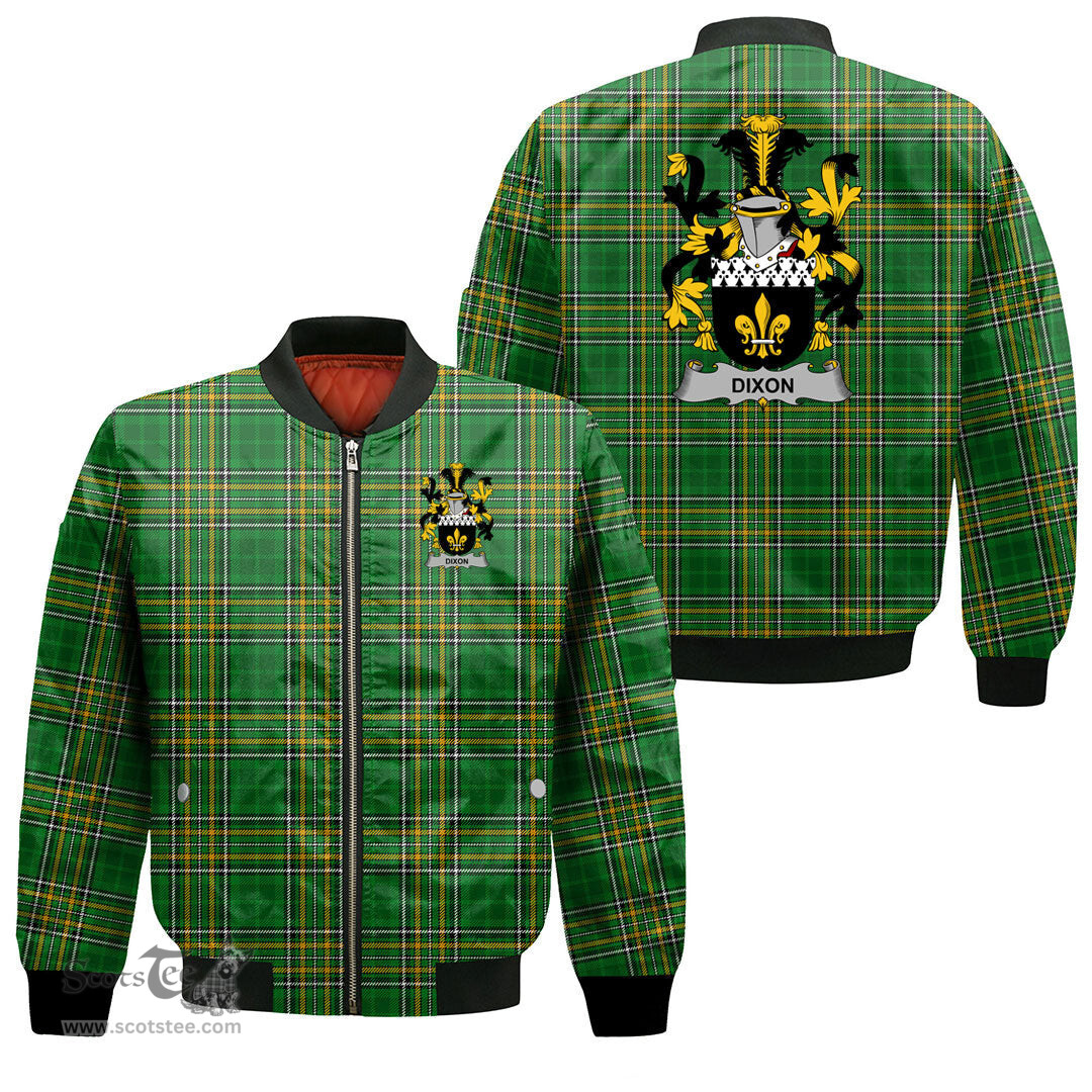 Irish Dixon Coat of Arms Family Crest Ireland Bomber Jacket Irish National Tartan Irish County Jacket