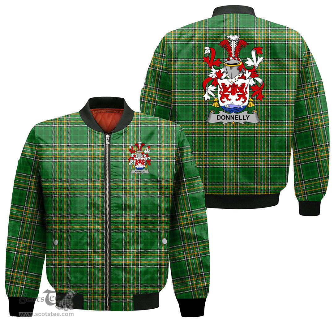 Irish Donnelly or O Donnelly Coat of Arms Family Crest Ireland Bomber Jacket Irish National Tartan Irish County Jacket