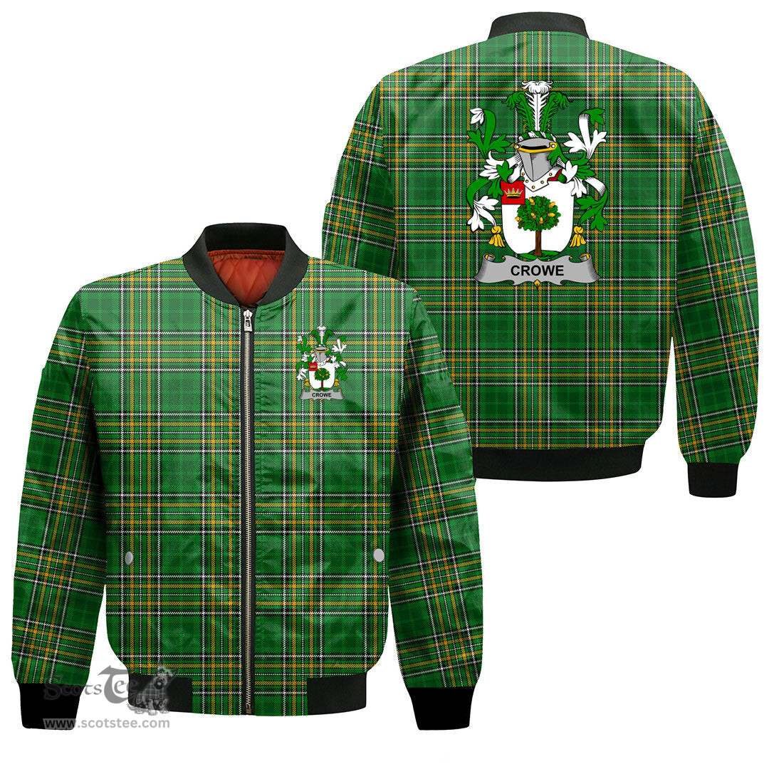 Irish Crowe or McEnchroe Coat of Arms Family Crest Ireland Bomber Jacket Irish National Tartan Irish County Jacket