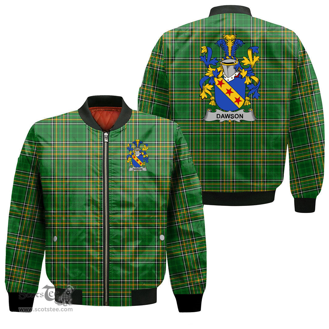 Irish Dawson Coat of Arms Family Crest Ireland Bomber Jacket Irish National Tartan Irish County Jacket