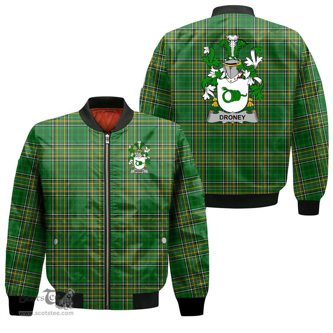 Irish Droney or O Droney Coat of Arms Family Crest Ireland Bomber Jacket Irish National Tartan Irish County Jacket