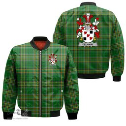 Irish Delahay Coat of Arms Family Crest Ireland Bomber Jacket Irish National Tartan Irish County Jacket
