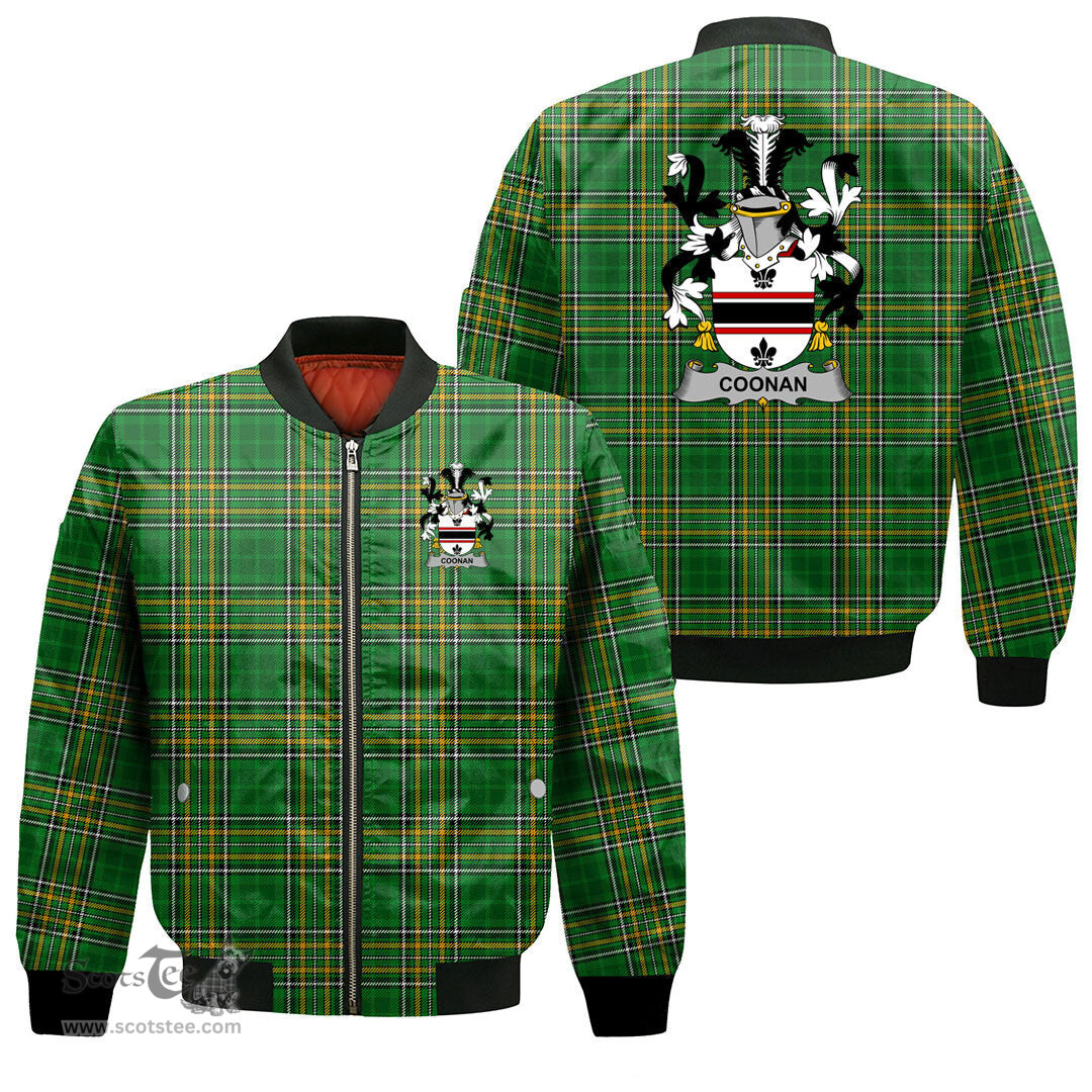 Irish Coonan or O Conan Coat of Arms Family Crest Ireland Bomber Jacket Irish National Tartan Irish County Jacket
