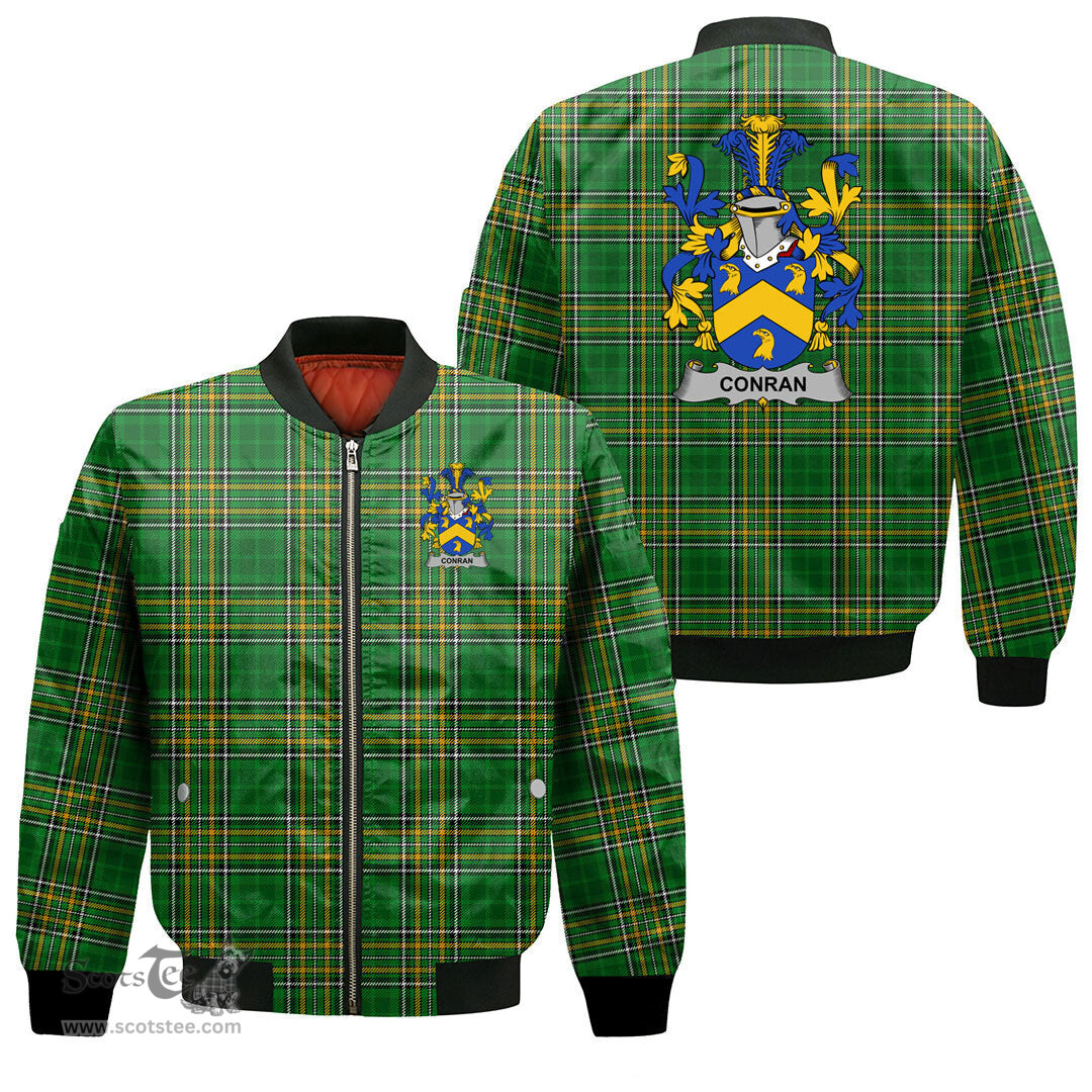 Irish Conran or O Condron Coat of Arms Family Crest Ireland Bomber Jacket Irish National Tartan Irish County Jacket