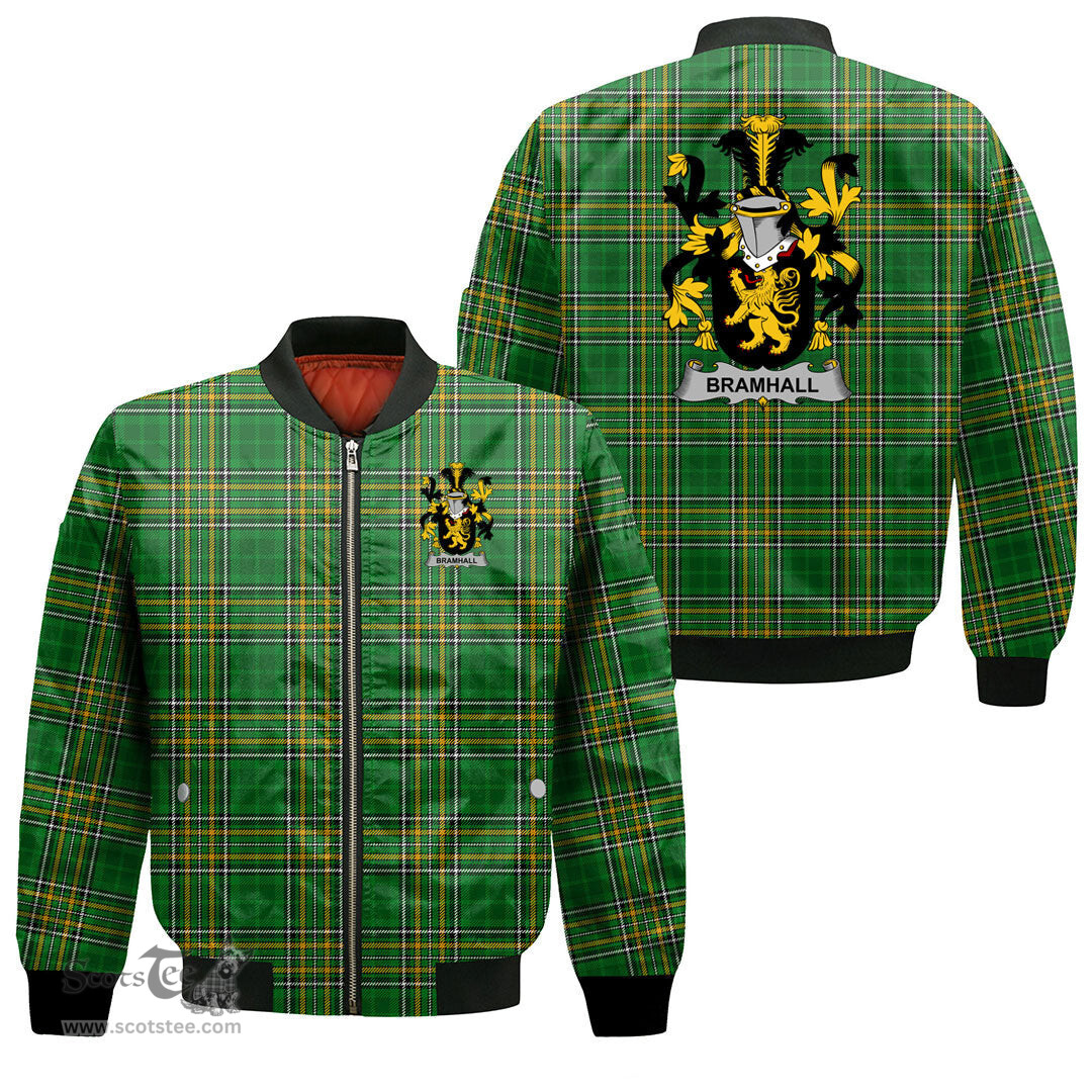 Irish Bramhall Coat of Arms Family Crest Ireland Bomber Jacket Irish National Tartan Irish County Jacket