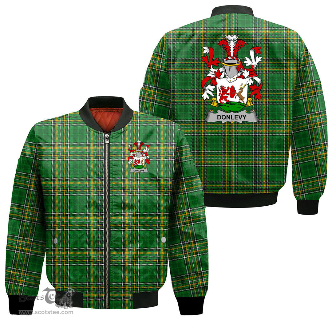 Irish Donlevy or O Donlevy Coat of Arms Family Crest Ireland Bomber Jacket Irish National Tartan Irish County Jacket
