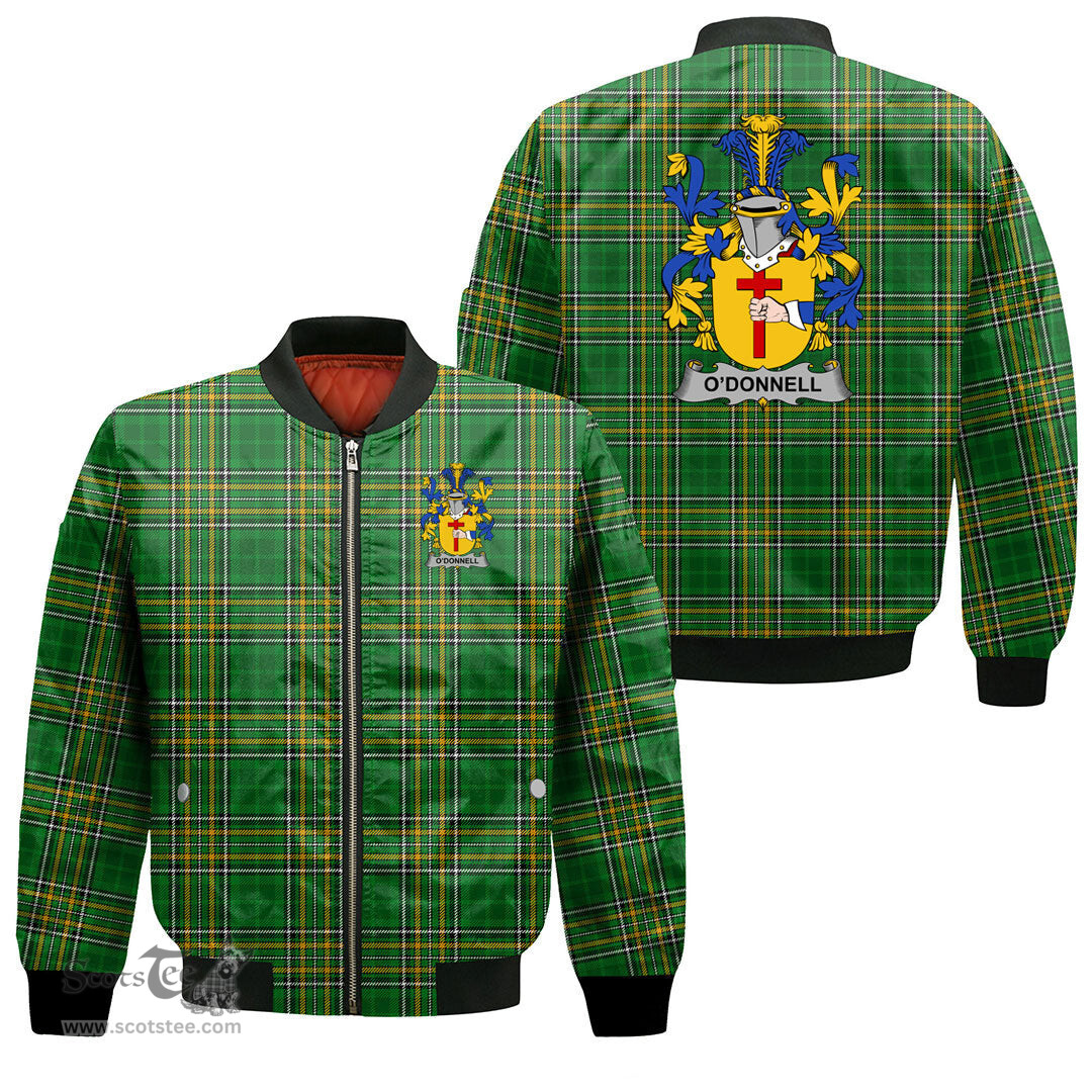 Irish Donnell or O Donnell Coat of Arms Family Crest Ireland Bomber Jacket Irish National Tartan Irish County Jacket