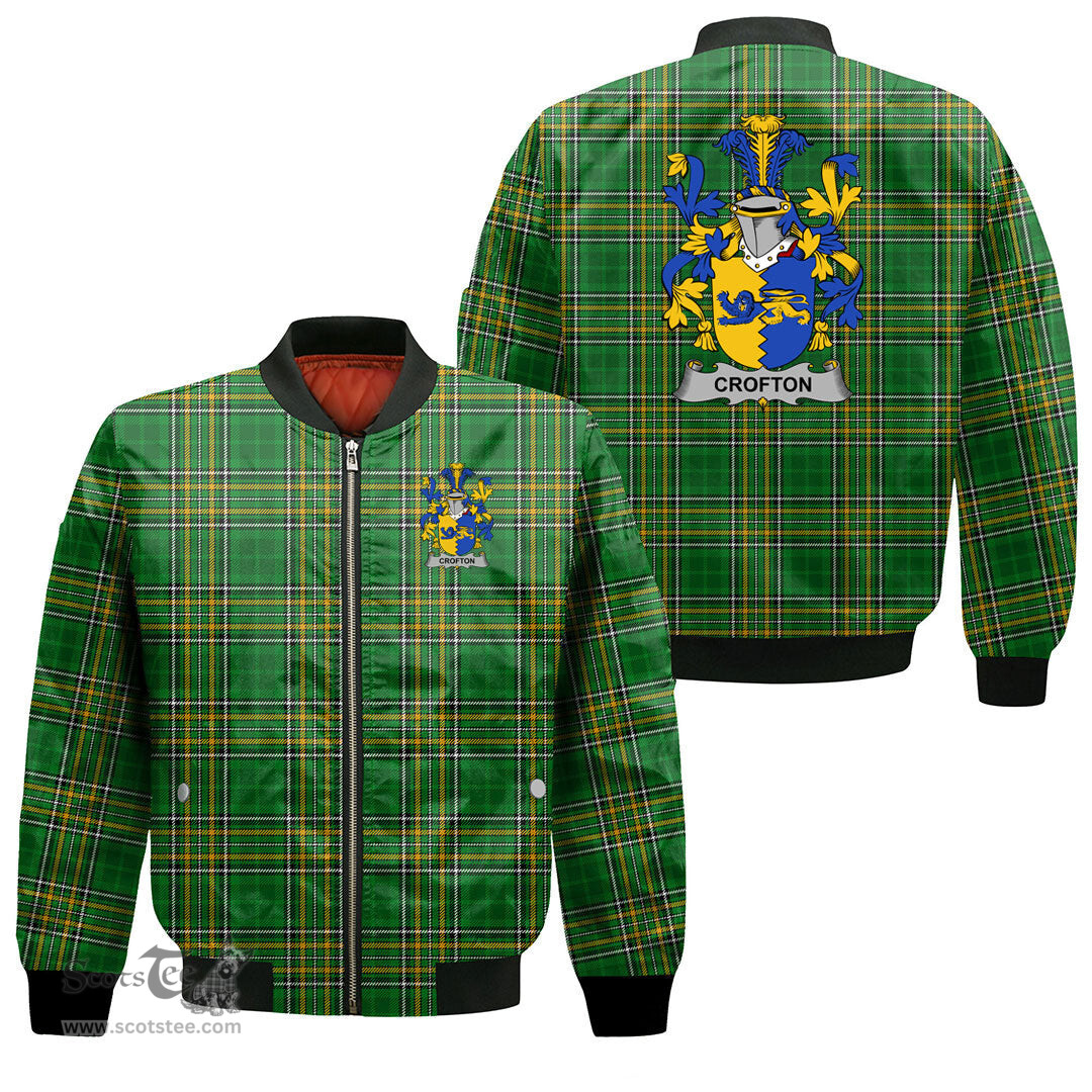 Irish Crofton Coat of Arms Family Crest Ireland Bomber Jacket Irish National Tartan Irish County Jacket