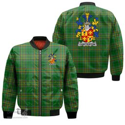 Irish Chatterton Coat of Arms Family Crest Ireland Bomber Jacket Irish National Tartan Irish County Jacket