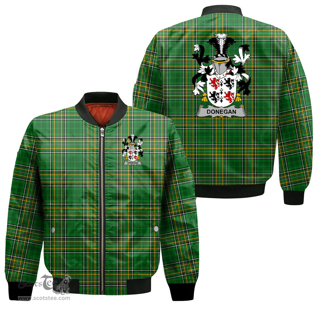 Irish Donegan or O Donagan Coat of Arms Family Crest Ireland Bomber Jacket Irish National Tartan Irish County Jacket