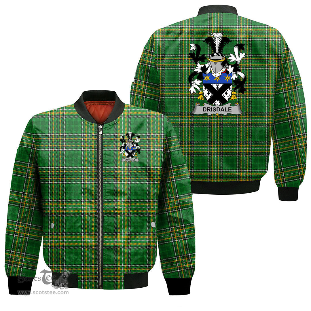 Irish Drisdale Coat of Arms Family Crest Ireland Bomber Jacket Irish National Tartan Irish County Jacket