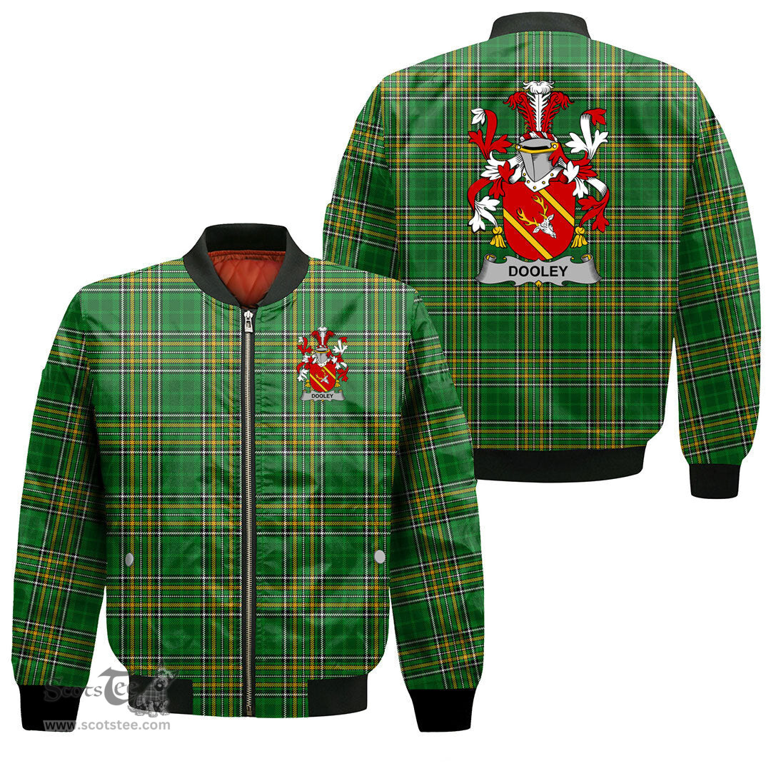 Irish Dooley or O Dooley Coat of Arms Family Crest Ireland Bomber Jacket Irish National Tartan Irish County Jacket