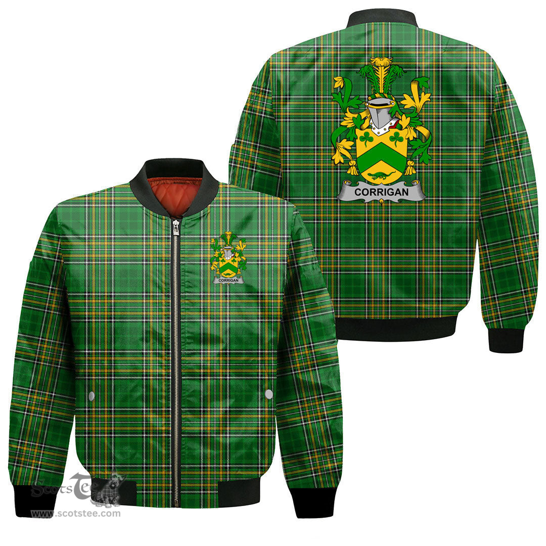 Irish Corrigan or O Corrigan Coat of Arms Family Crest Ireland Bomber Jacket Irish National Tartan Irish County Jacket