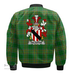 Irish Delahyde Coat of Arms Family Crest Ireland Bomber Jacket Irish National Tartan Irish County Jacket