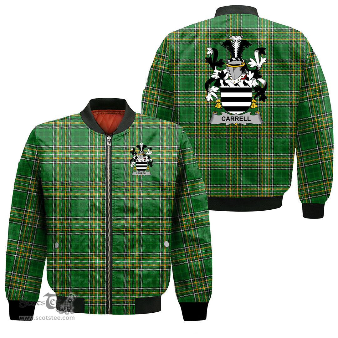 Irish Carrell Coat of Arms Family Crest Ireland Bomber Jacket Irish National Tartan Irish County Jacket
