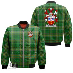 Irish Dennehy or O Dennehy Coat of Arms Family Crest Ireland Bomber Jacket Irish National Tartan Irish County Jacket
