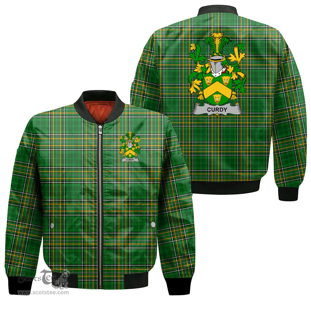Irish Curdy or McCurdy Coat of Arms Family Crest Ireland Bomber Jacket Irish National Tartan Irish County Jacket