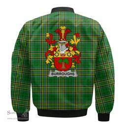 Irish Burroughs Coat of Arms Family Crest Ireland Bomber Jacket Irish National Tartan Irish County Jacket