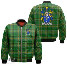 Irish Devlin or O Devlin Coat of Arms Family Crest Ireland Bomber Jacket Irish National Tartan Irish County Jacket