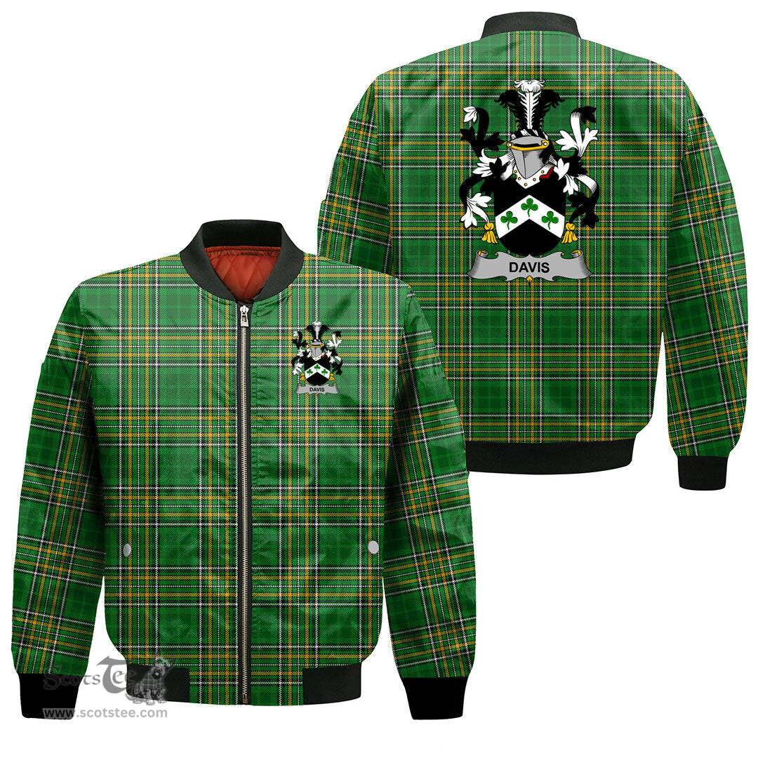 Irish Davis Coat of Arms Family Crest Ireland Bomber Jacket Irish National Tartan Irish County Jacket