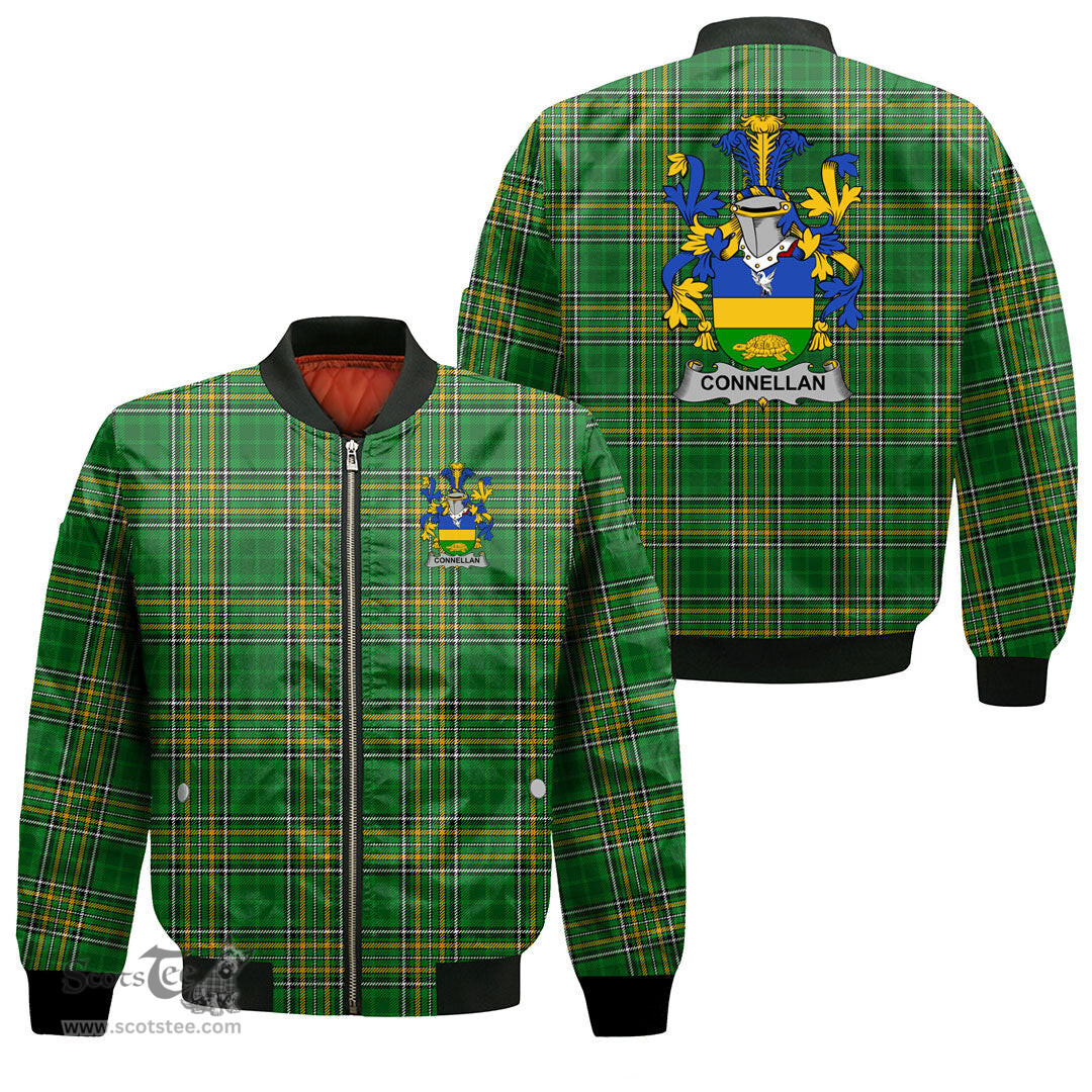 Irish Connellan or O Connellan Coat of Arms Family Crest Ireland Bomber Jacket Irish National Tartan Irish County Jacket