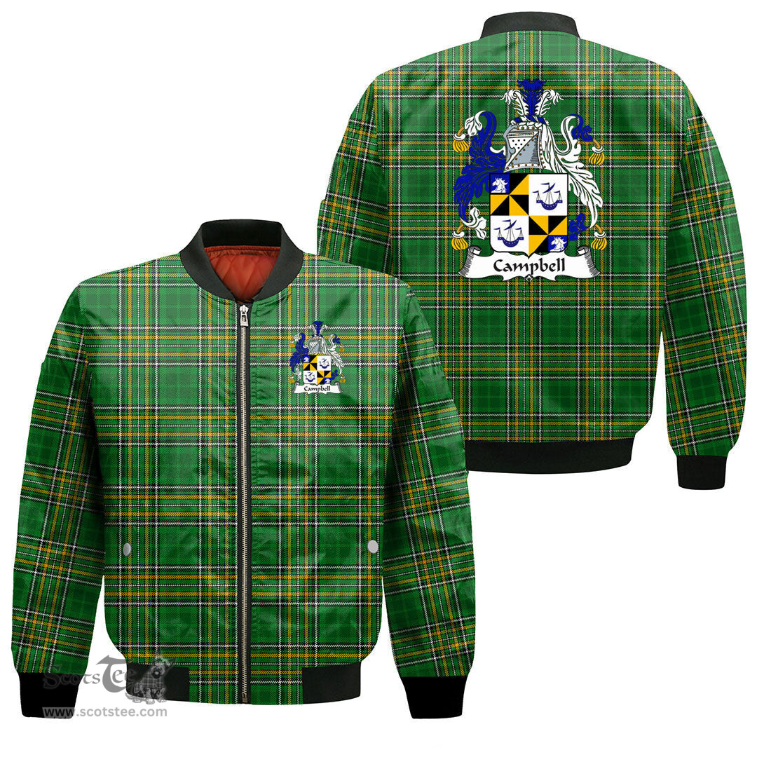 Irish Campbell Coat of Arms Family Crest Ireland Bomber Jacket Irish National Tartan Irish County Jacket